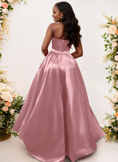 Ball-Gown/Princess Sleeveless Strapless Satin Asymmetrical Bridesmaid Dresses