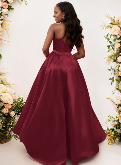 Ball-Gown/Princess Sleeveless Strapless Satin Asymmetrical Bridesmaid Dresses