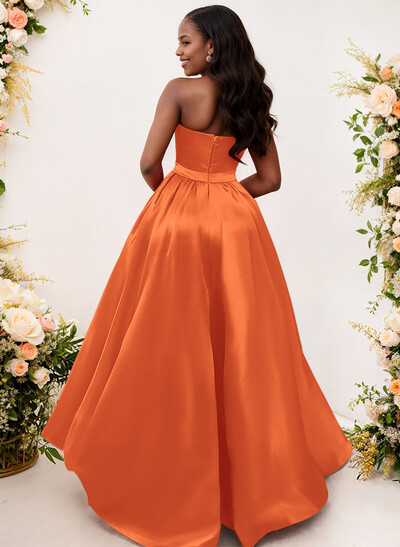 Ball-Gown/Princess Sleeveless Strapless Satin Asymmetrical Bridesmaid Dresses