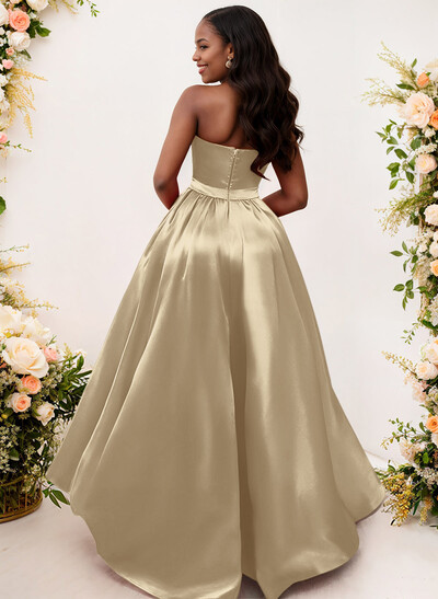 Ball-Gown/Princess Sleeveless Strapless Satin Asymmetrical Bridesmaid Dresses