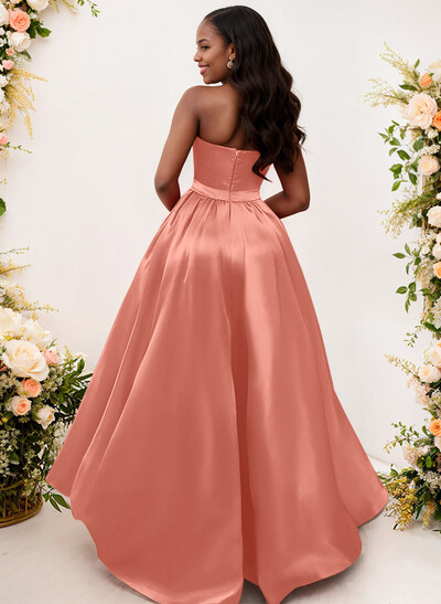 Ball-Gown/Princess Sleeveless Strapless Satin Asymmetrical Bridesmaid Dresses