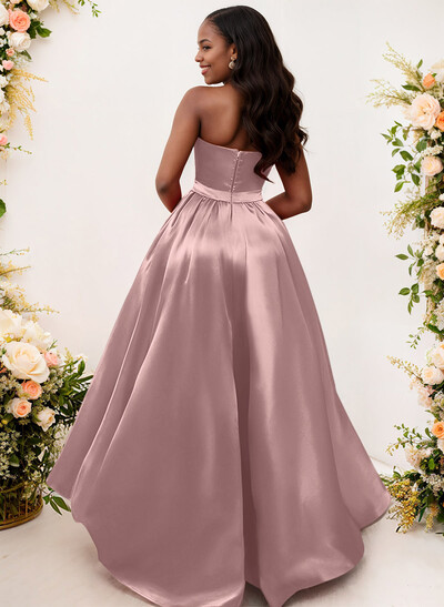 Ball-Gown/Princess Sleeveless Strapless Satin Asymmetrical Bridesmaid Dresses