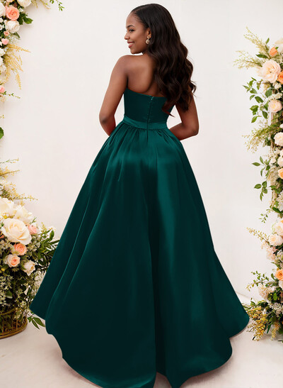 Ball-Gown/Princess Sleeveless Strapless Satin Asymmetrical Bridesmaid Dresses
