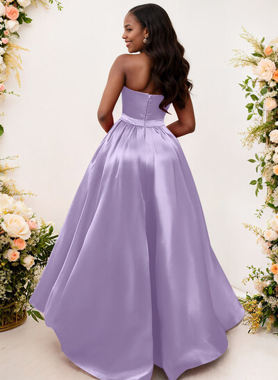 Ball-Gown/Princess Sleeveless Strapless Satin Asymmetrical Bridesmaid Dresses
