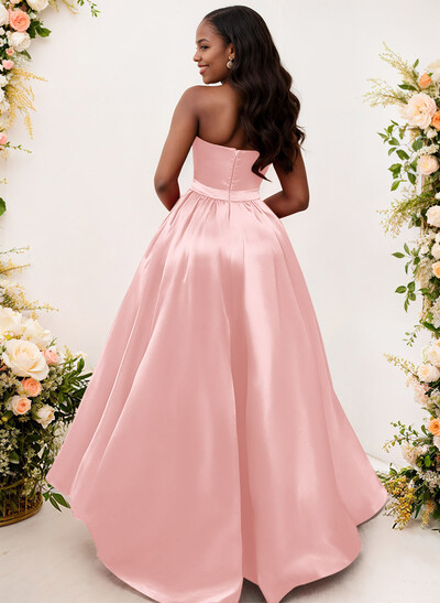 Ball-Gown/Princess Sleeveless Strapless Satin Asymmetrical Bridesmaid Dresses