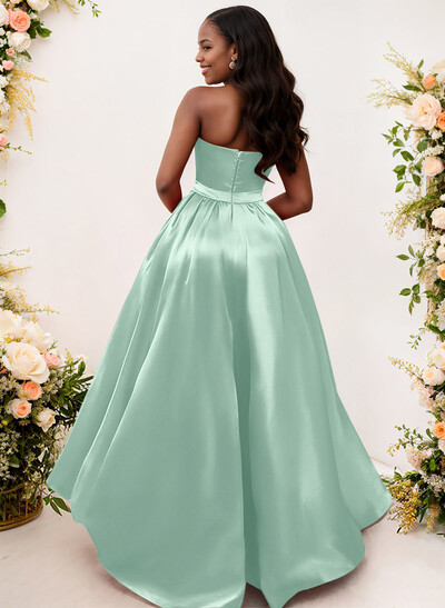 Ball-Gown/Princess Sleeveless Strapless Satin Asymmetrical Bridesmaid Dresses
