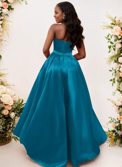 Ball-Gown/Princess Sleeveless Strapless Satin Asymmetrical Bridesmaid Dresses
