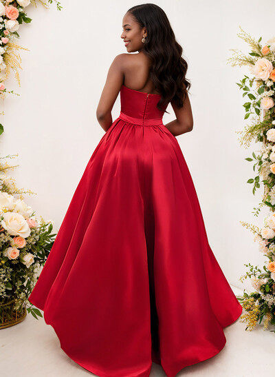 Ball-Gown/Princess Sleeveless Strapless Satin Asymmetrical Bridesmaid Dresses