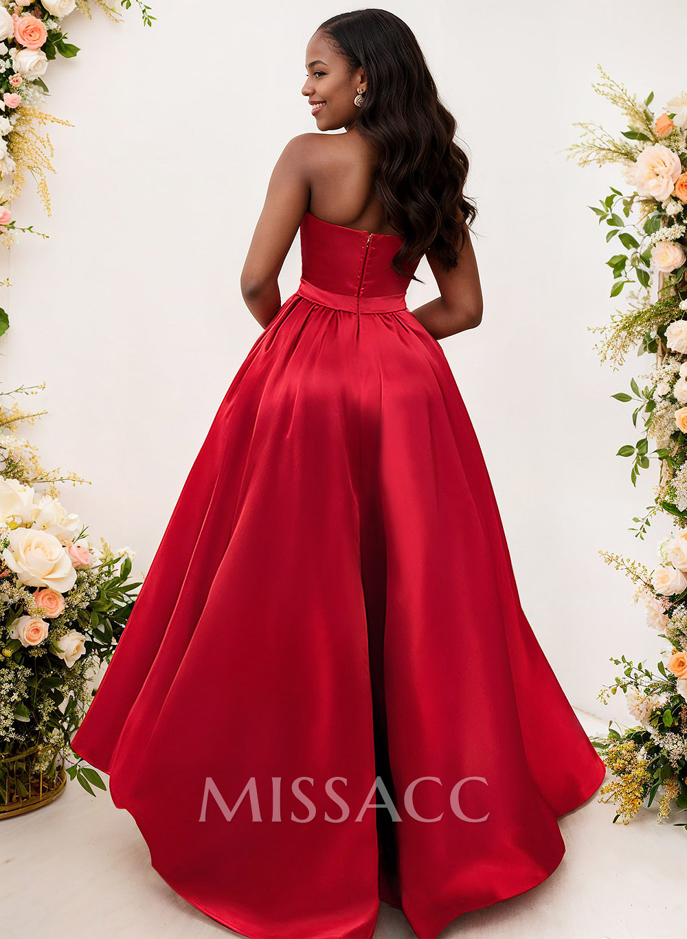 Ball-Gown/Princess Sleeveless Strapless Satin Asymmetrical Bridesmaid Dresses Ball-Gown/Princess Sleeveless Strapless Satin Asymmetrical Bridesmaid Dresses