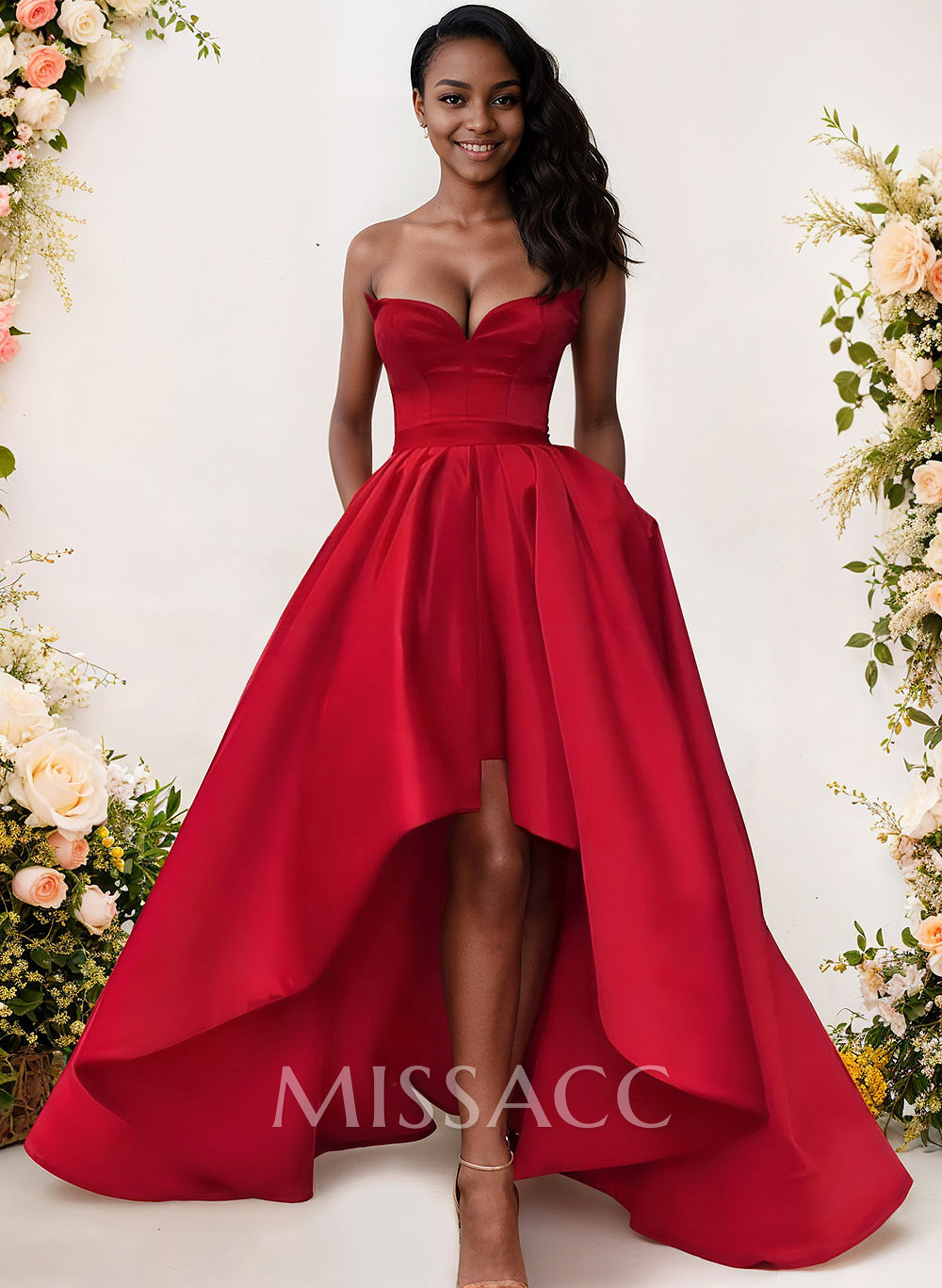 Ball-Gown/Princess Sleeveless Strapless Satin Asymmetrical Bridesmaid Dresses Ball-Gown/Princess Sleeveless Strapless Satin Asymmetrical Bridesmaid Dresses