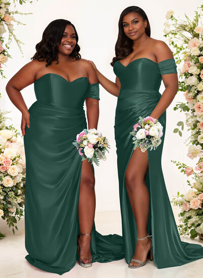 Sheath/Column One-Shoulder Silk Like Satin Bridesmaid Dresses With Split Front