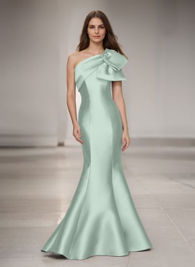 Trumpet/Mermaid One-Shoulder Sleeveless Satin Bridesmaid Dresses With Bow(s)