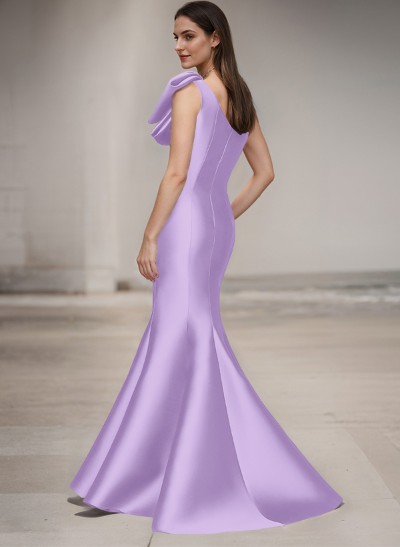 Trumpet/Mermaid One-Shoulder Sleeveless Satin Bridesmaid Dresses With Bow(s)