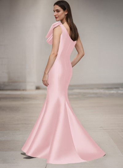 Trumpet/Mermaid One-Shoulder Sleeveless Satin Bridesmaid Dresses With Bow(s)
