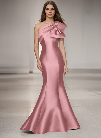 Trumpet/Mermaid One-Shoulder Sleeveless Satin Bridesmaid Dresses With Bow(s)