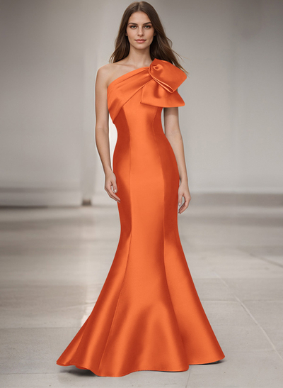 Trumpet/Mermaid One-Shoulder Sleeveless Satin Bridesmaid Dresses With Bow(s)