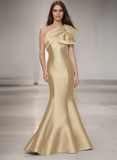 Trumpet/Mermaid One-Shoulder Sleeveless Satin Bridesmaid Dresses With Bow(s)