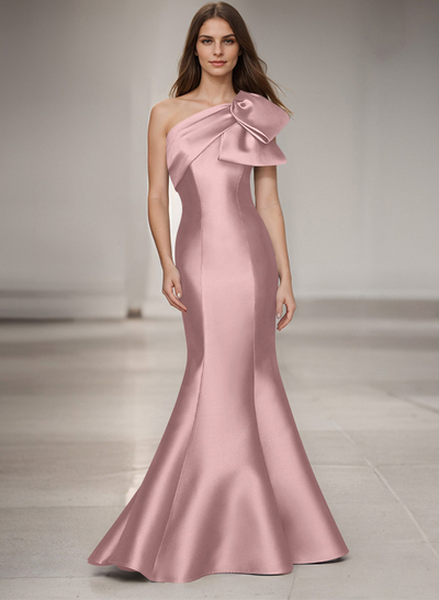 Trumpet/Mermaid One-Shoulder Sleeveless Satin Bridesmaid Dresses With Bow(s)