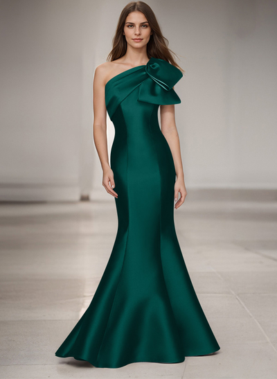 Trumpet/Mermaid One-Shoulder Sleeveless Satin Bridesmaid Dresses With Bow(s)