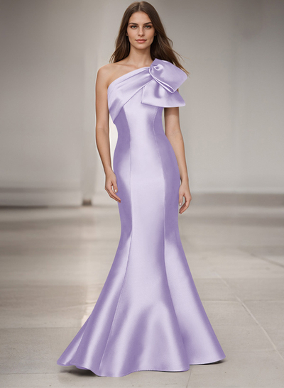 Trumpet/Mermaid One-Shoulder Sleeveless Satin Bridesmaid Dresses With Bow(s)