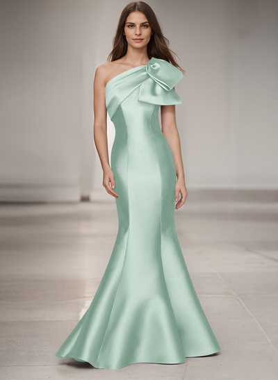 Trumpet/Mermaid One-Shoulder Sleeveless Satin Bridesmaid Dresses With Bow(s)