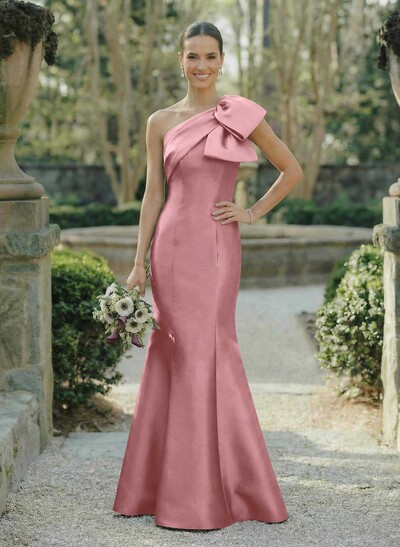 Trumpet/Mermaid One-Shoulder Sleeveless Satin Bridesmaid Dresses With Bow(s)