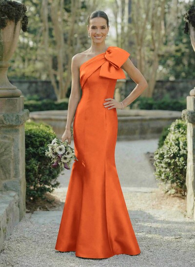 Trumpet/Mermaid One-Shoulder Sleeveless Satin Bridesmaid Dresses With Bow(s)