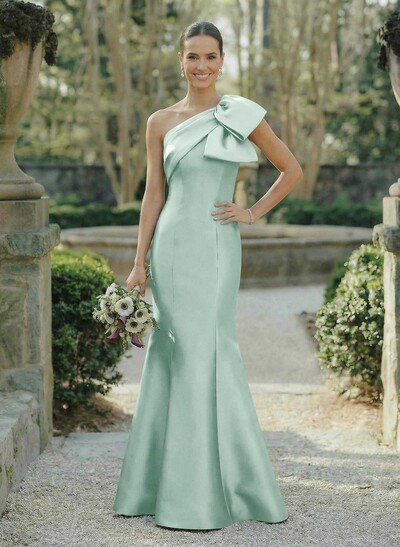 Trumpet/Mermaid One-Shoulder Sleeveless Satin Bridesmaid Dresses With Bow(s)