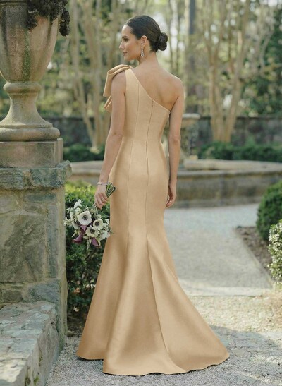 Trumpet/Mermaid One-Shoulder Sleeveless Satin Bridesmaid Dresses With Bow(s)