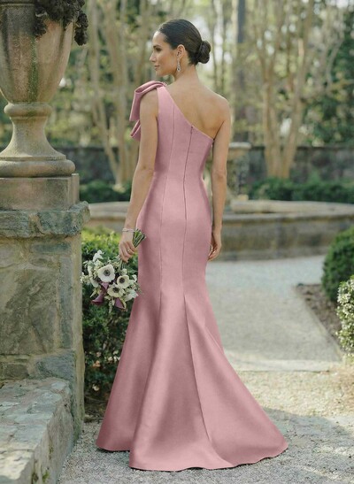 Trumpet/Mermaid One-Shoulder Sleeveless Satin Bridesmaid Dresses With Bow(s)
