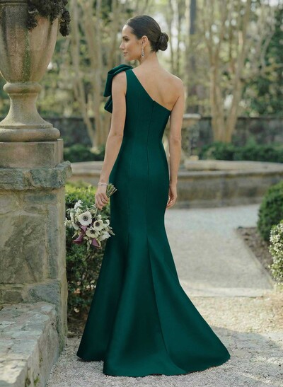 Trumpet/Mermaid One-Shoulder Sleeveless Satin Bridesmaid Dresses With Bow(s)