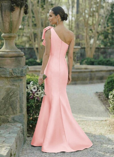 Trumpet/Mermaid One-Shoulder Sleeveless Satin Bridesmaid Dresses With Bow(s)