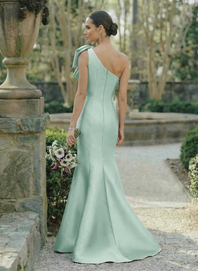 Trumpet/Mermaid One-Shoulder Sleeveless Satin Bridesmaid Dresses With Bow(s)