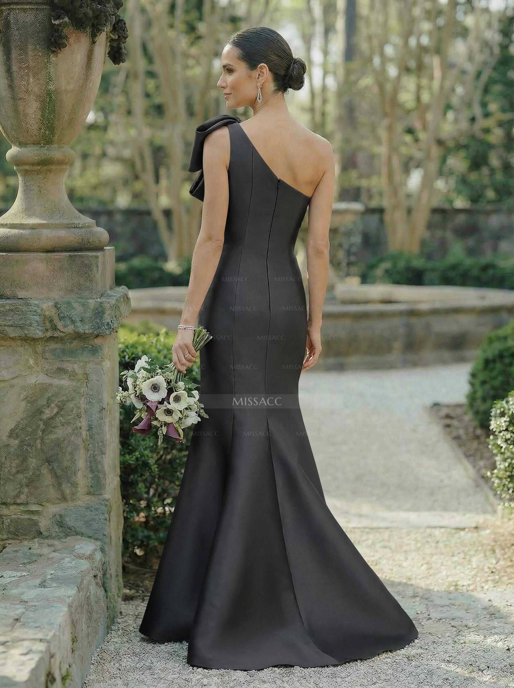 Trumpet/Mermaid One-Shoulder Sleeveless Satin Bridesmaid Dresses With Bow(s)