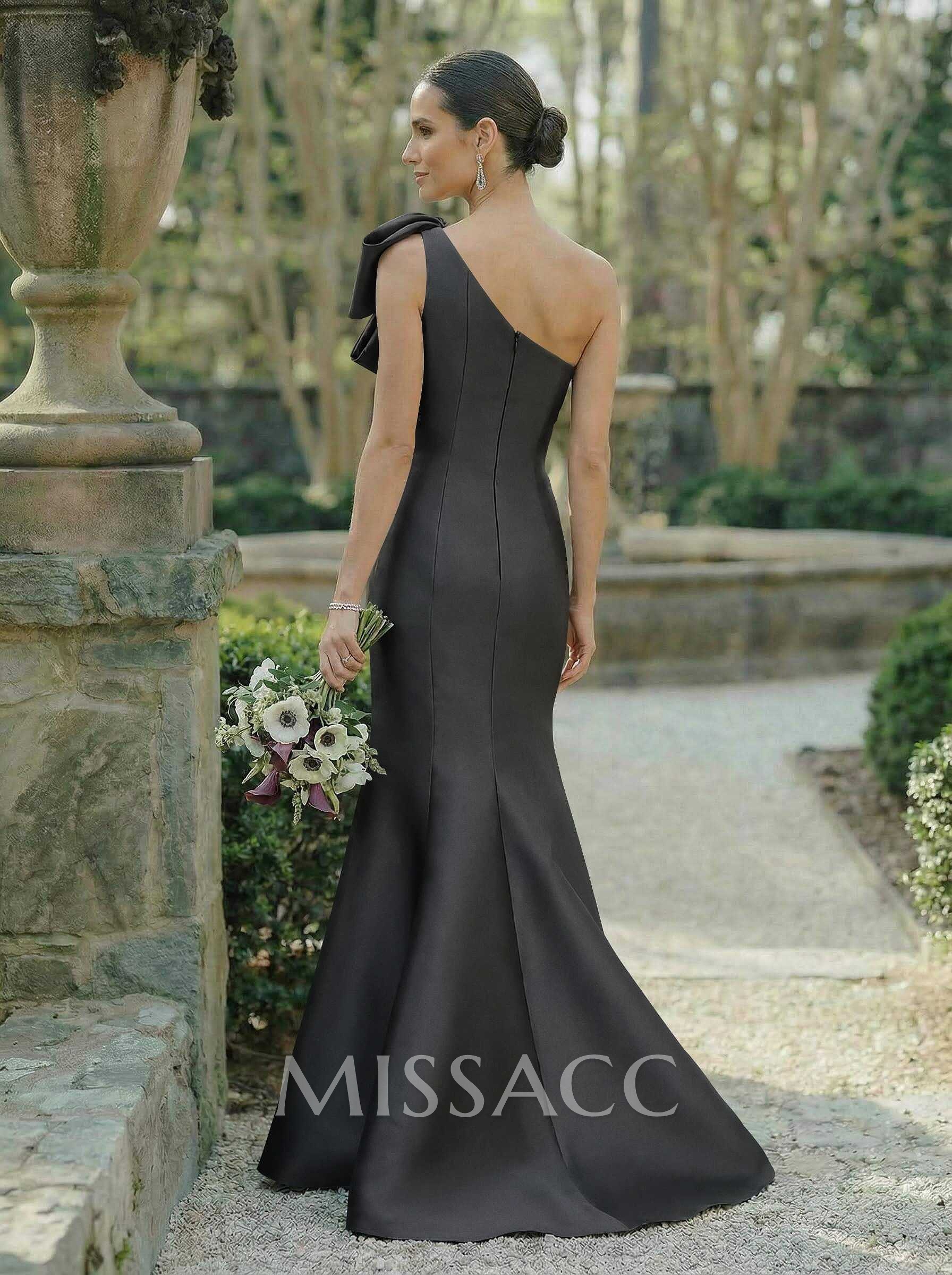 Trumpet/Mermaid One-Shoulder Sleeveless Satin Bridesmaid Dresses With Bow(s) Trumpet/Mermaid One-Shoulder Sleeveless Satin Bridesmaid Dresses With Bow(s)