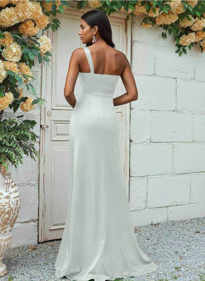 Sheath/Column One-Shoulder Silk Like Satin Bridesmaid Dresses With Ruffle