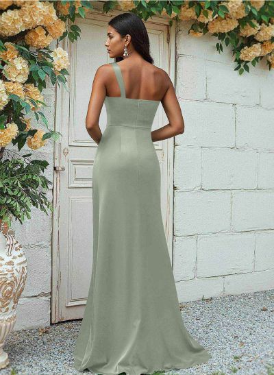 Sheath/Column One-Shoulder Silk Like Satin Bridesmaid Dresses With Ruffle