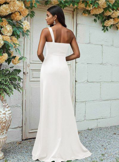 Sheath/Column One-Shoulder Silk Like Satin Bridesmaid Dresses With Ruffle Sheath/Column One-Shoulder Silk Like Satin Bridesmaid Dresses With Ruffle