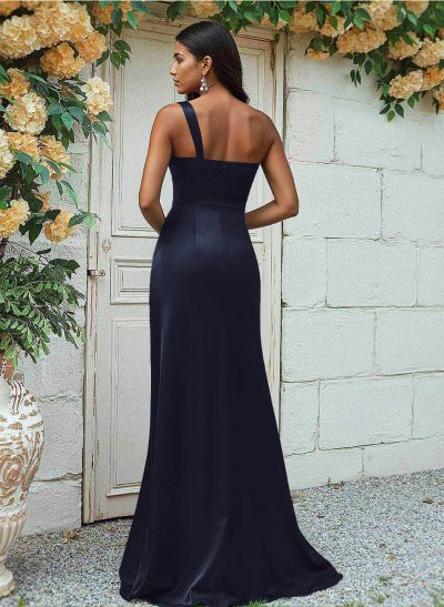 Sheath/Column One-Shoulder Silk Like Satin Bridesmaid Dresses With Ruffle Sheath/Column One-Shoulder Silk Like Satin Bridesmaid Dresses With Ruffle