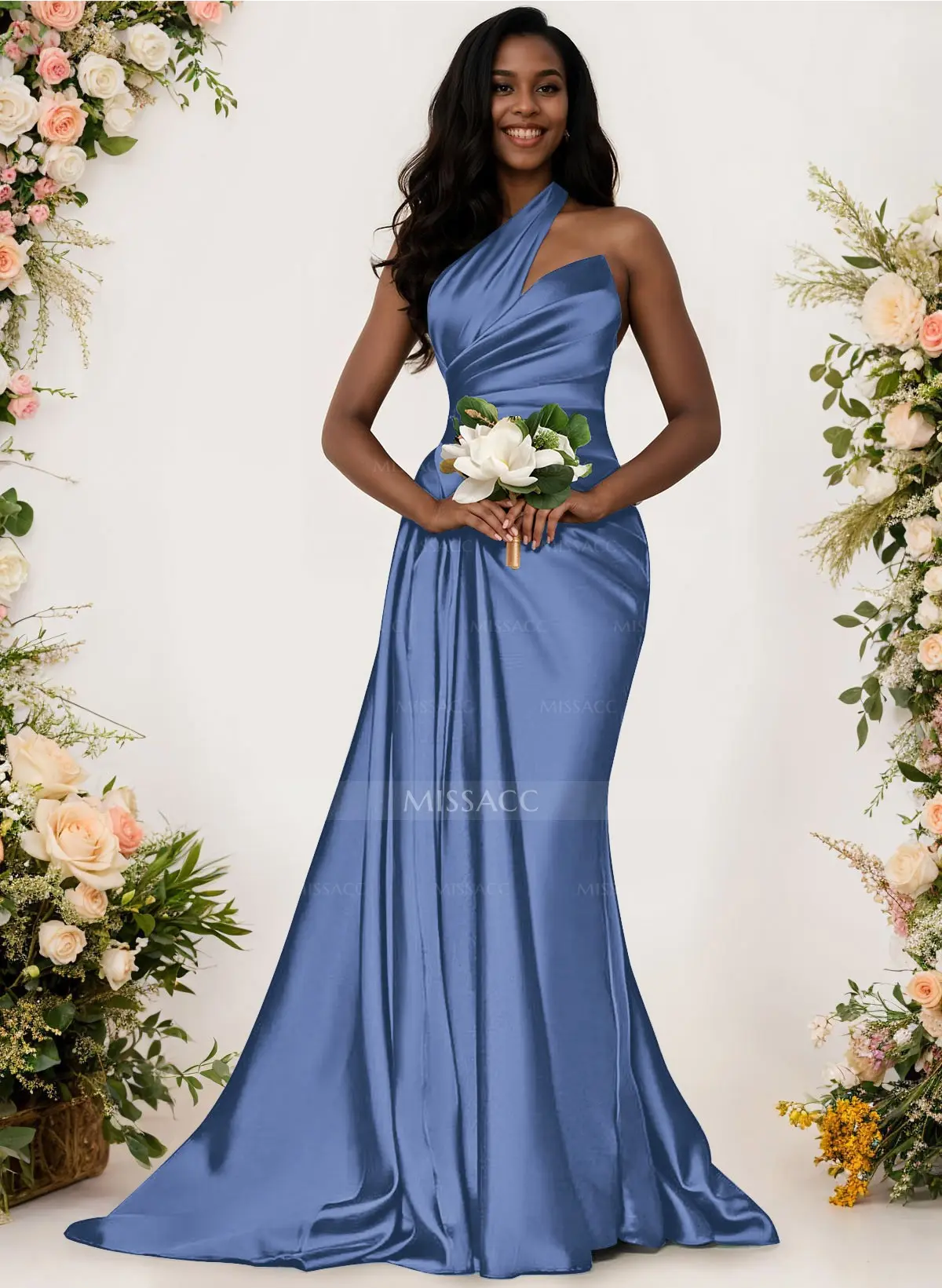Sheath/Column One-Shoulder Silk Like Satin Bridesmaid Dresses With