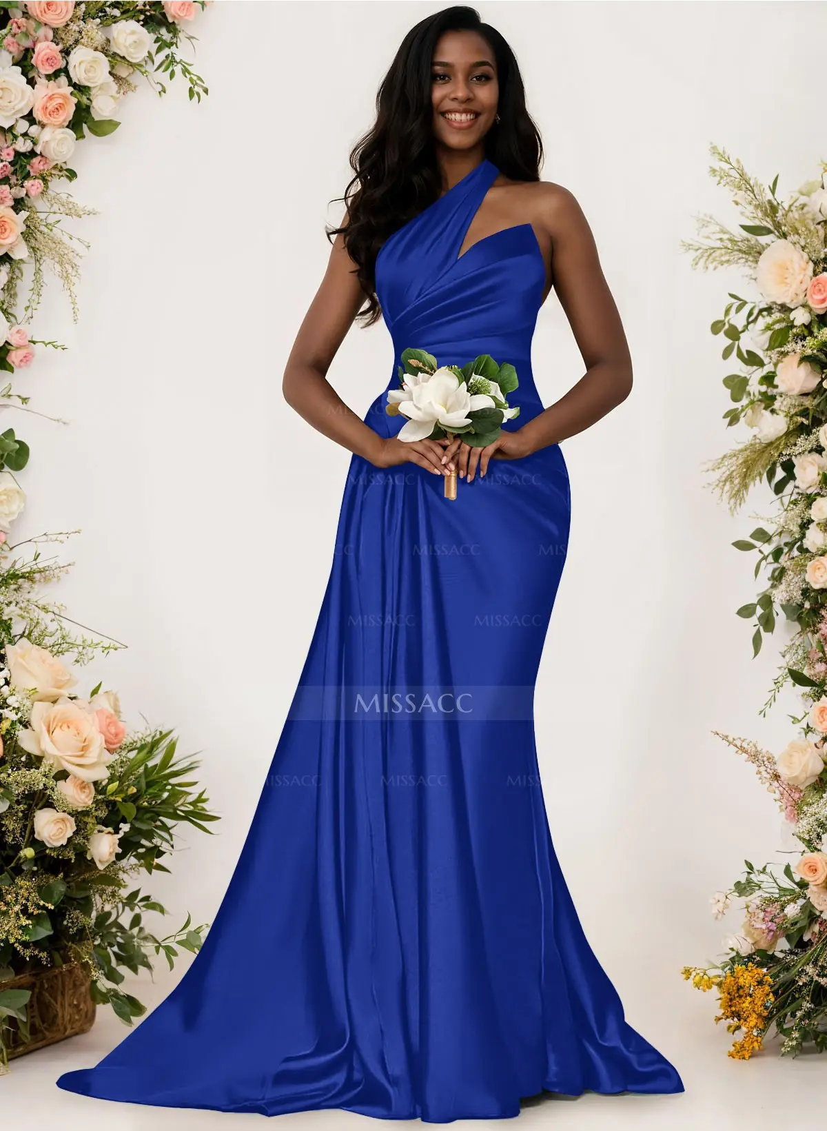 Sheath/Column One-Shoulder Silk Like Satin Bridesmaid Dresses With