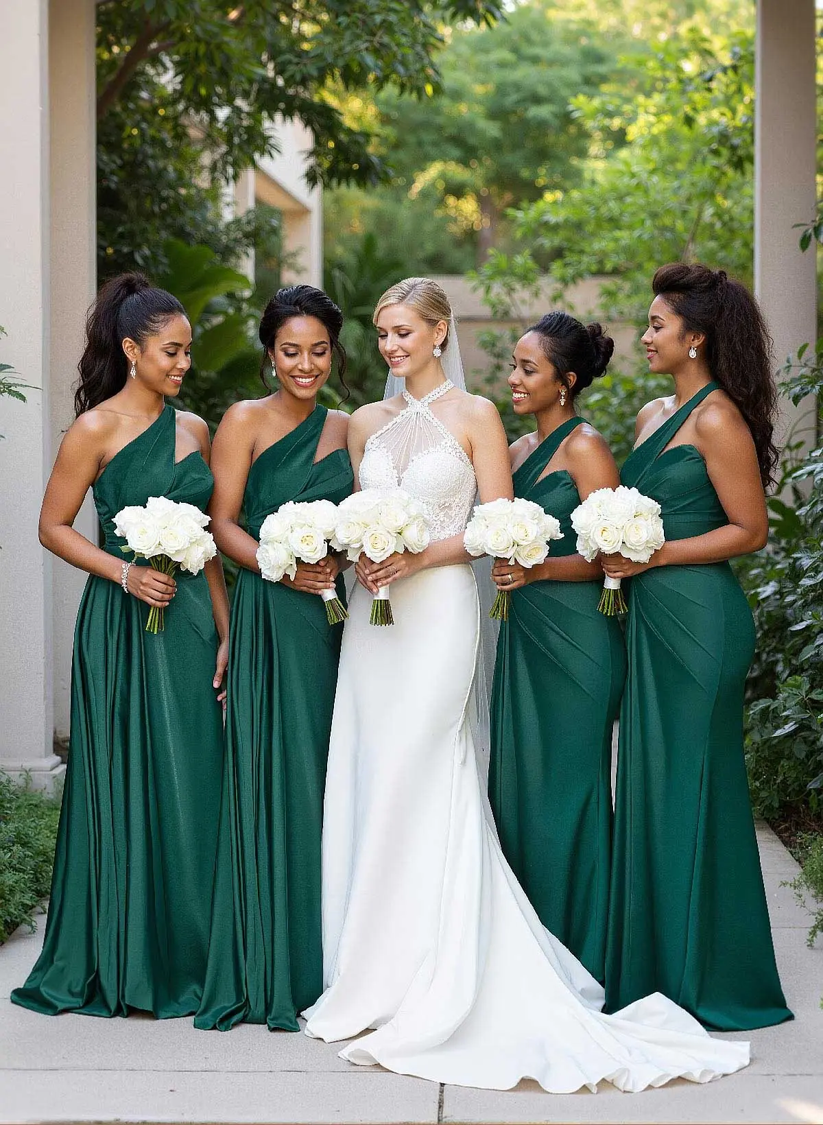 Sheath/Column One-Shoulder Silk Like Satin Bridesmaid Dresses With Ruffle