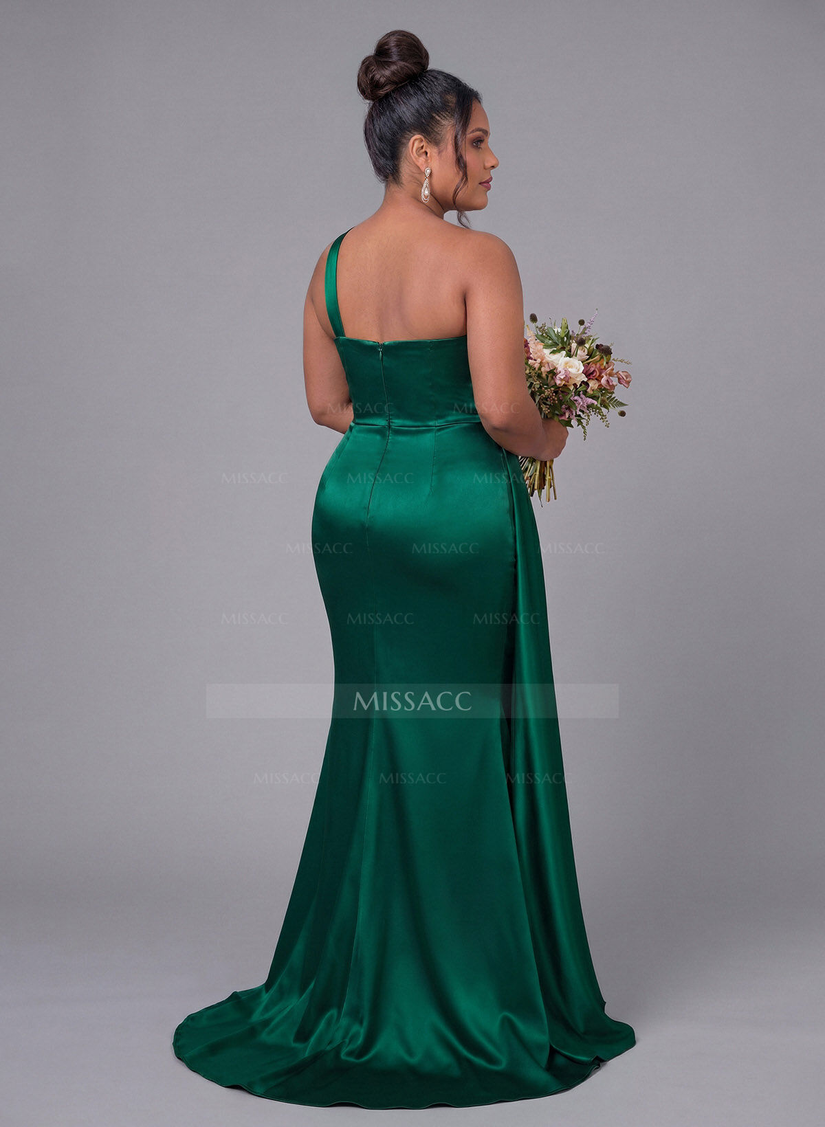 Sheath/Column One-Shoulder Silk Like Satin Bridesmaid Dresses With Ruffle