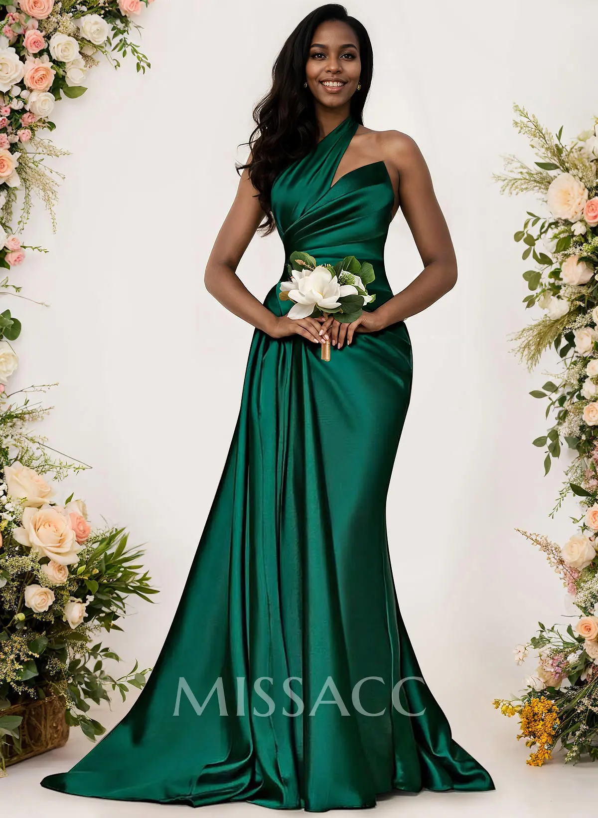 Sheath/Column One-Shoulder Silk Like Satin Bridesmaid Dresses With Ruffle - Missacc Germany Sheath/Column One-Shoulder Silk Like Satin Bridesmaid Dresses With Ruffle - Missacc Germany