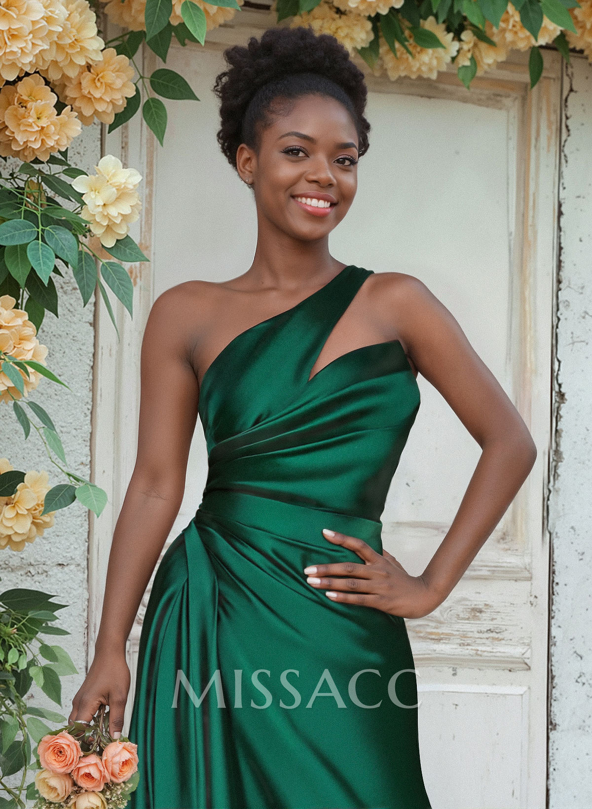 Sheath/Column One-Shoulder Silk Like Satin Bridesmaid Dresses With Ruffle