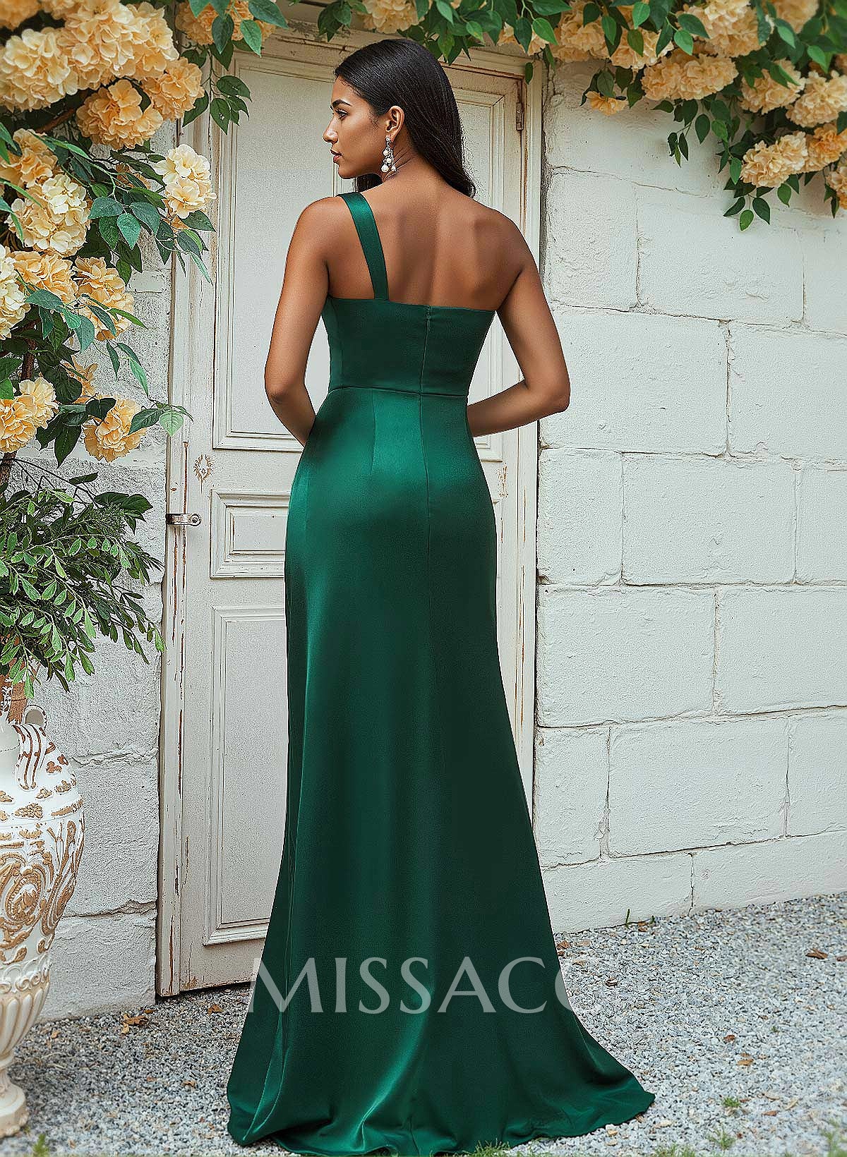 Sheath/Column One-Shoulder Silk Like Satin Bridesmaid Dresses With Ruffle