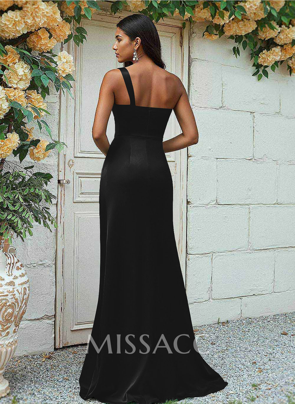 Sheath/Column One-Shoulder Silk Like Satin Bridesmaid Dresses With Ruffle