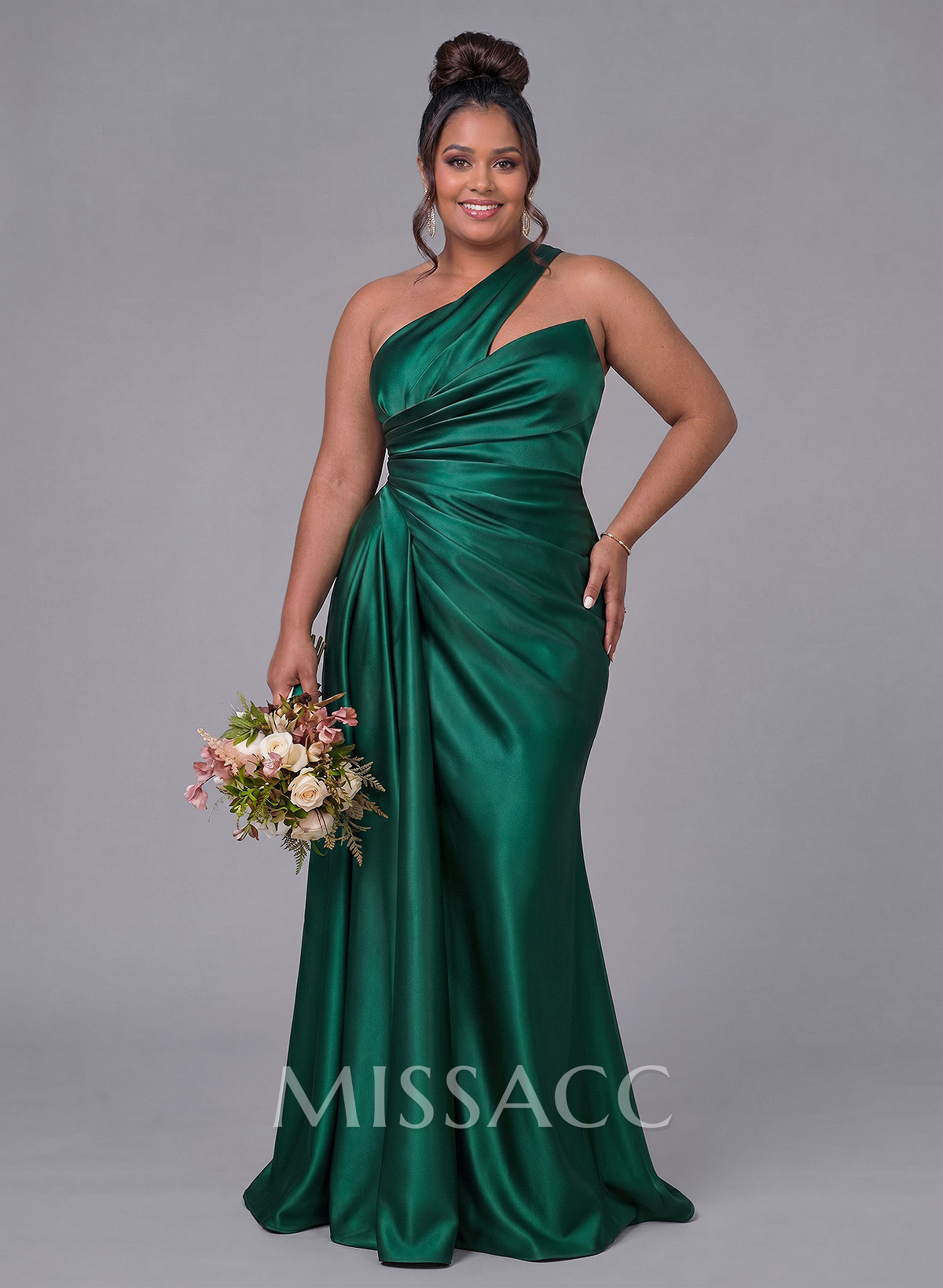 Sheath/Column One-Shoulder Silk Like Satin Bridesmaid Dresses With Ruffle