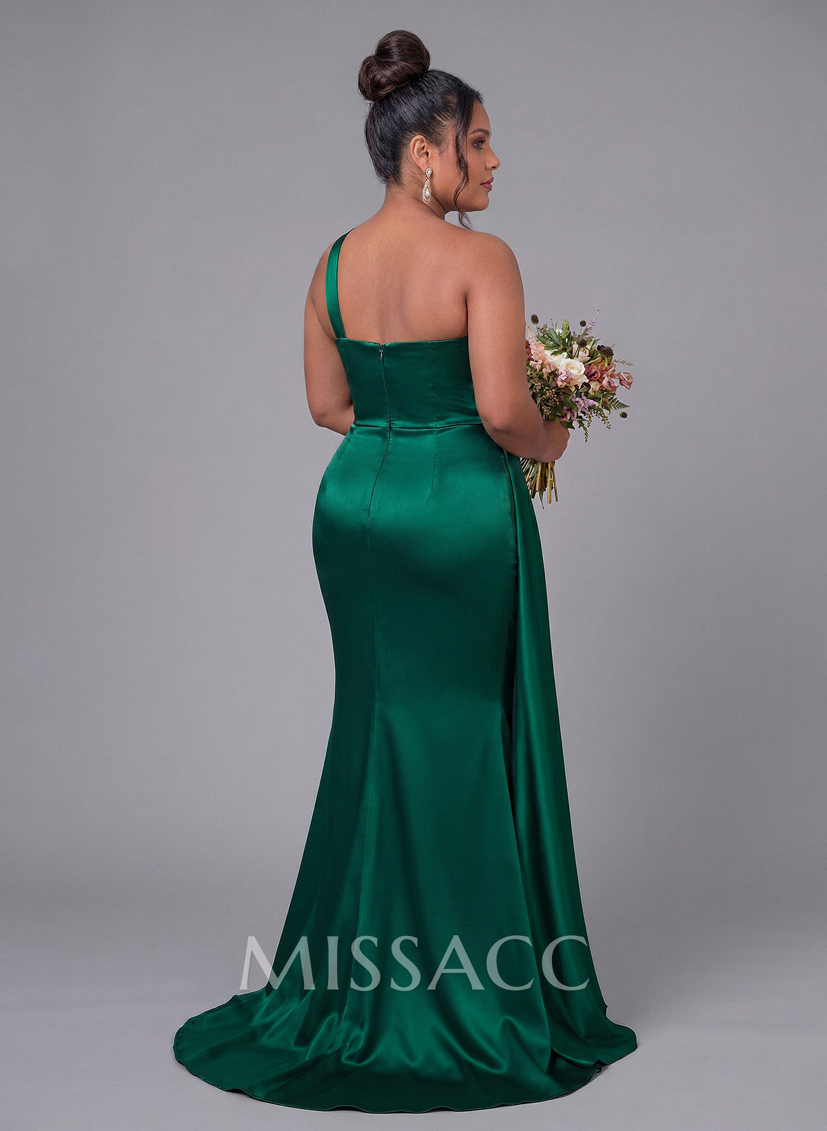 Sheath/Column One-Shoulder Silk Like Satin Bridesmaid Dresses With Ruffle