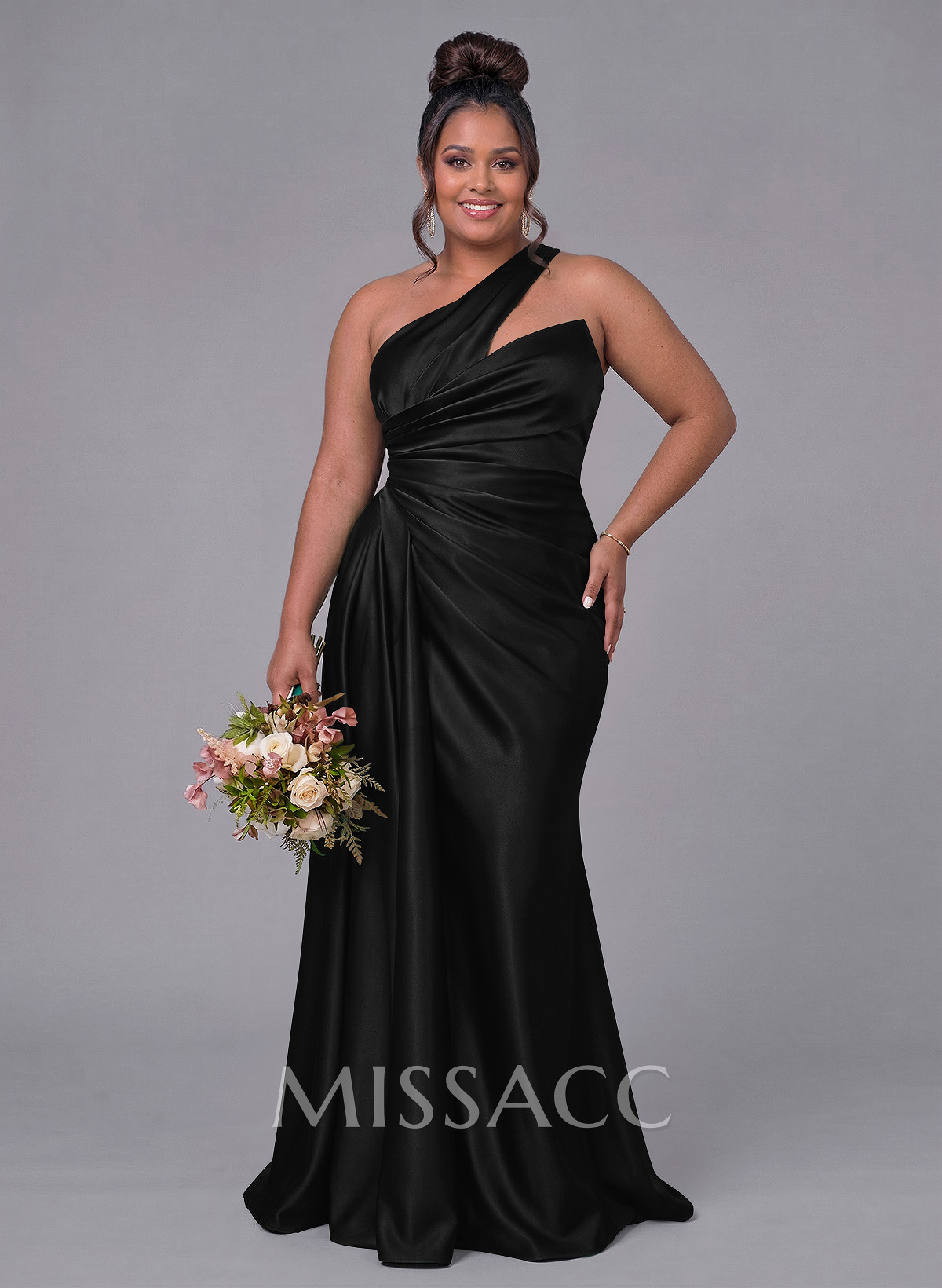Sheath/Column One-Shoulder Silk Like Satin Bridesmaid Dresses With Ruffle
